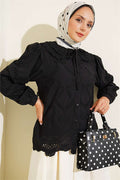 Peter Pan Collar Embroidered Detail Shirt Black