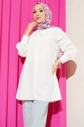 Peter Pan Collar Striped Embossed Shirt, Ecru