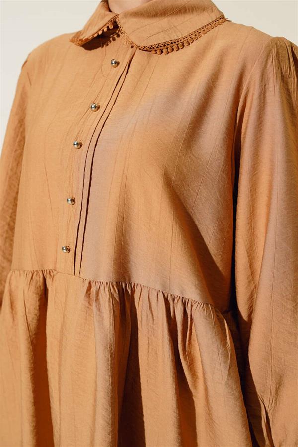 Baby Collar Lace Detailed 2 Piece Set Camel