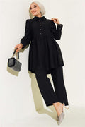 Baby Collar Lace Detailed 2 Piece Set Black