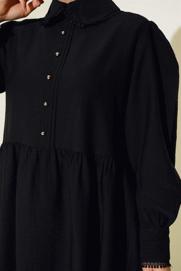 Baby Collar Lace Detailed 2 Piece Set Black