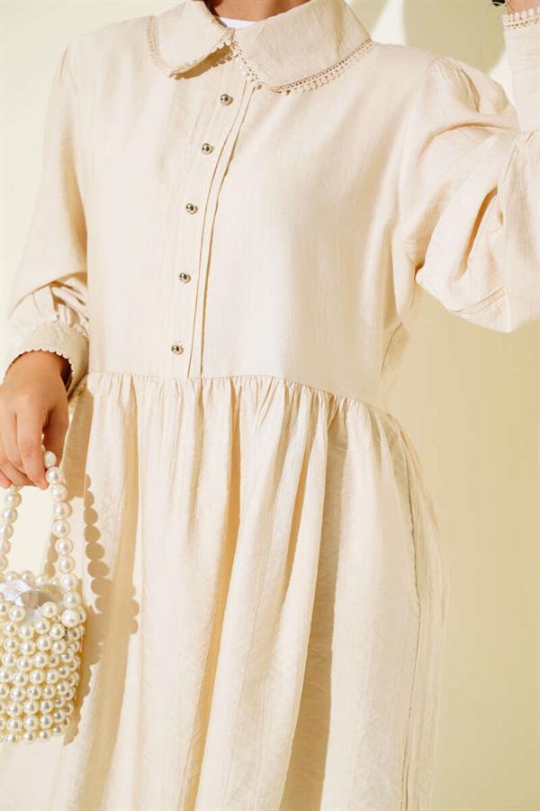 Baby Collar Lace Detailed 2 Piece Set Stone