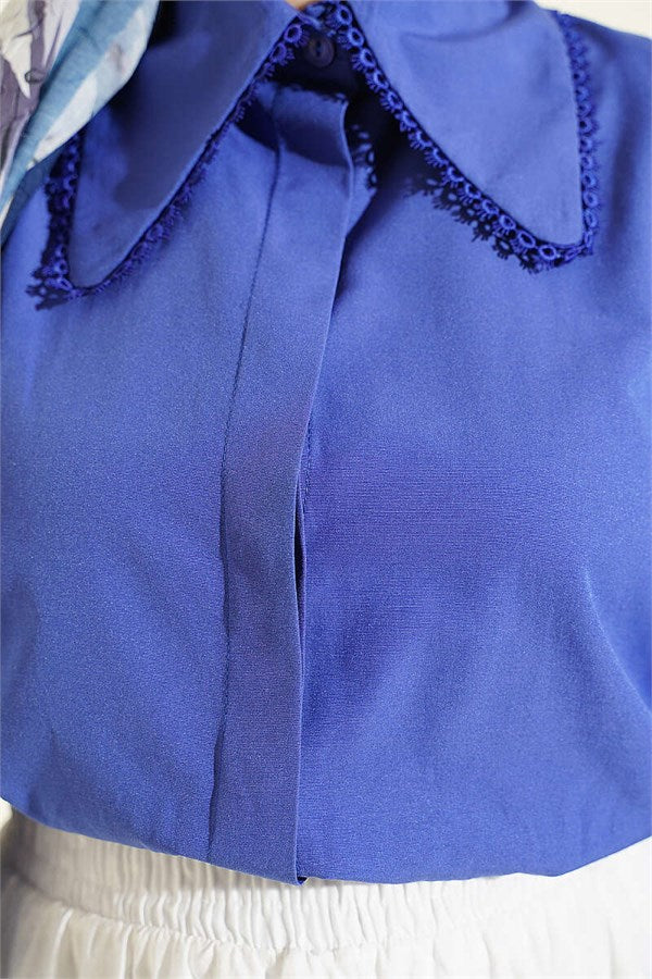 Baby Collar Lace Trimmed Short Shirt Violet