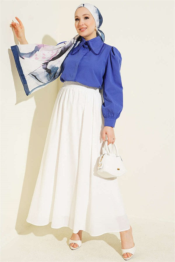 Baby Collar Lace Trimmed Short Shirt Violet