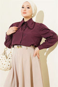 Peter Pan Collar Lace Trim Short Shirt, Plum