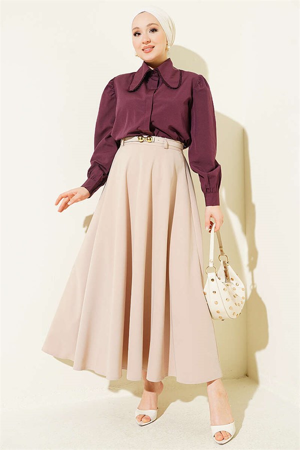Peter Pan Collar Lace Trim Short Shirt, Plum