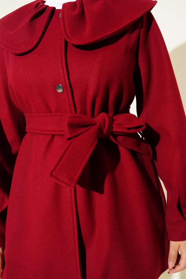 Baby Collar Detailed Cashmere Coat Burgundy