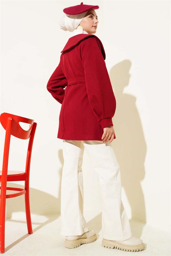 Baby Collar Detailed Cashmere Coat Burgundy