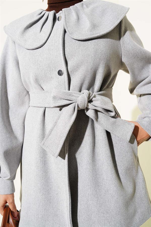 Baby Collar Detailed Cashmere Coat Gray