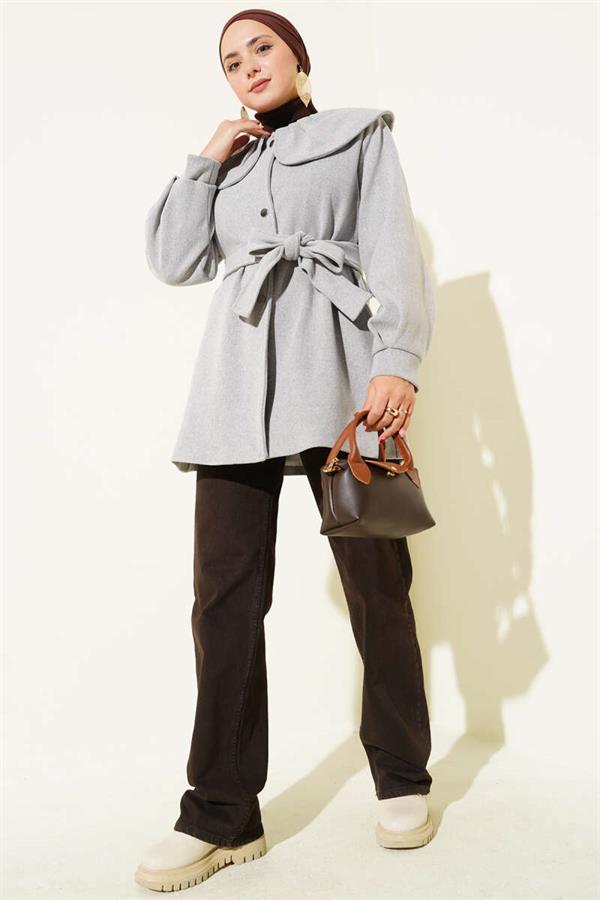 Baby Collar Detailed Cashmere Coat Gray