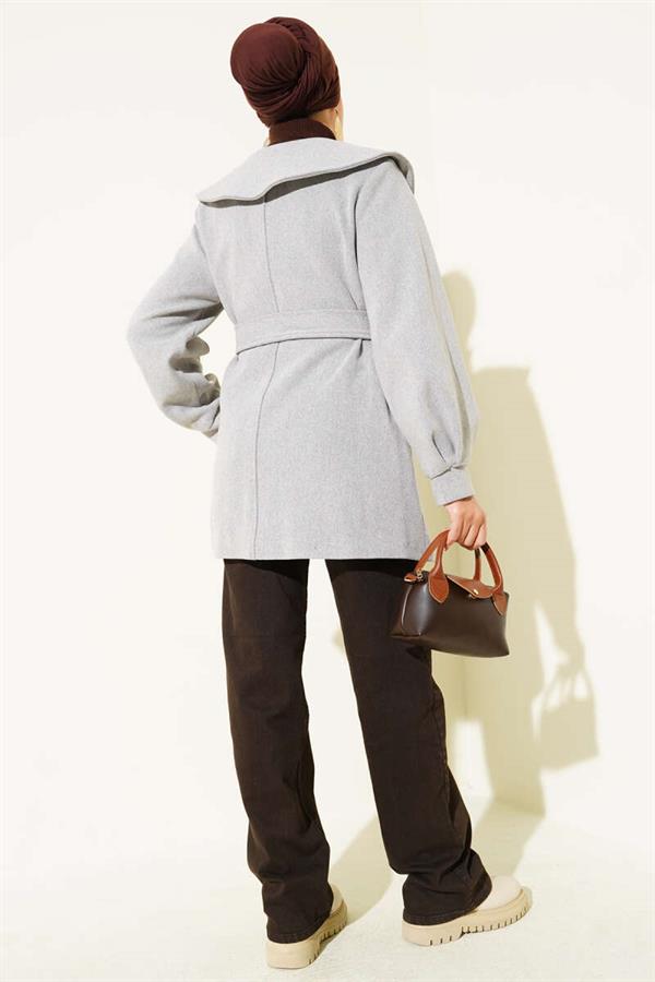 Baby Collar Detailed Cashmere Coat Gray