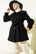 Baby Collar Detailed Cashmere Coat Black