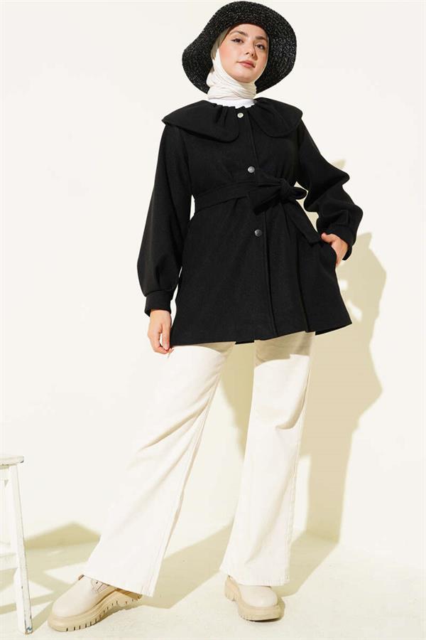 Baby Collar Detailed Cashmere Coat Black