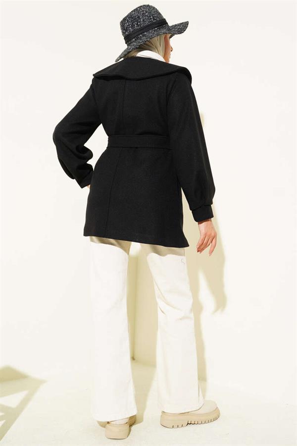 Baby Collar Detailed Cashmere Coat Black