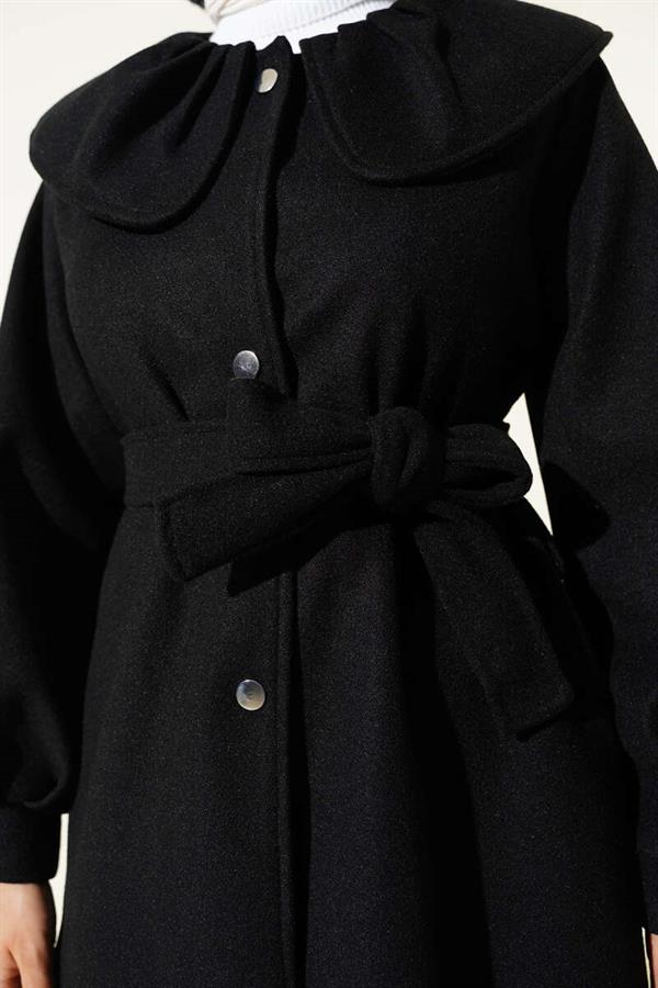 Baby Collar Detailed Cashmere Coat Black