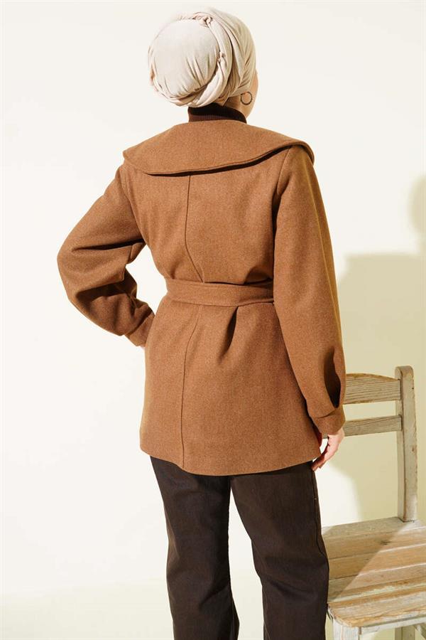 Peter Pan Collar Detail Cashmere Coat, Tan