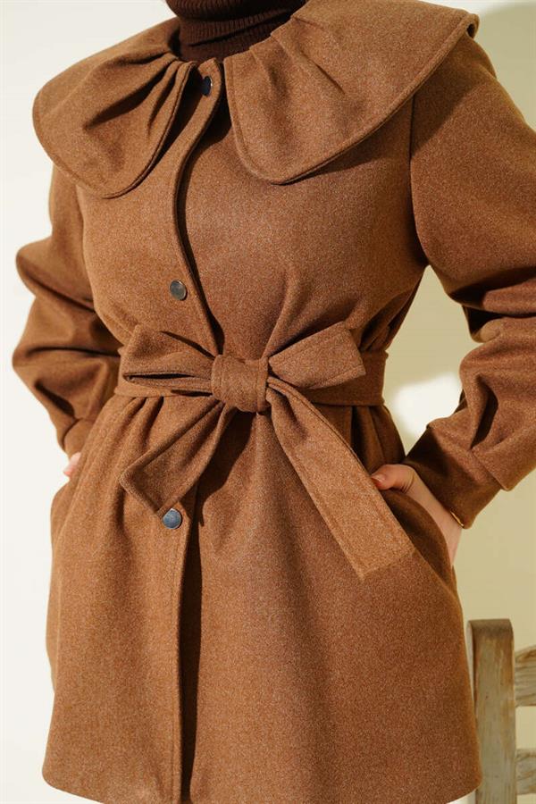 Peter Pan Collar Detail Cashmere Coat, Tan