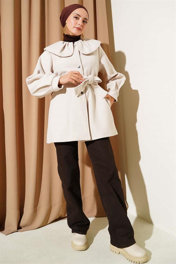 Baby Collar Detailed Cashmere Coat Stone