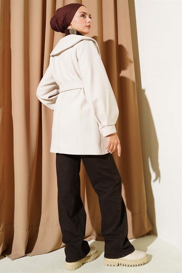 Baby Collar Detailed Cashmere Coat Stone