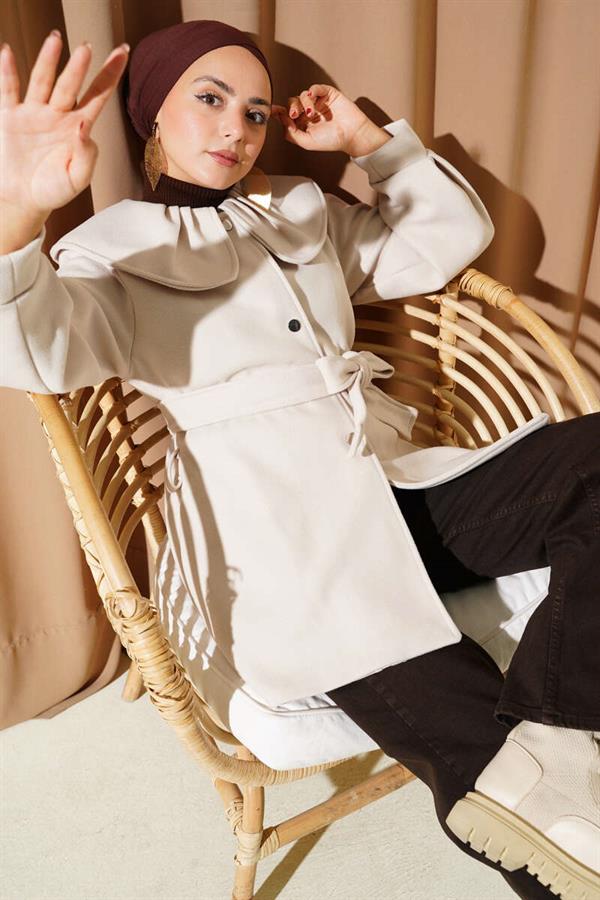 Baby Collar Detailed Cashmere Coat Stone