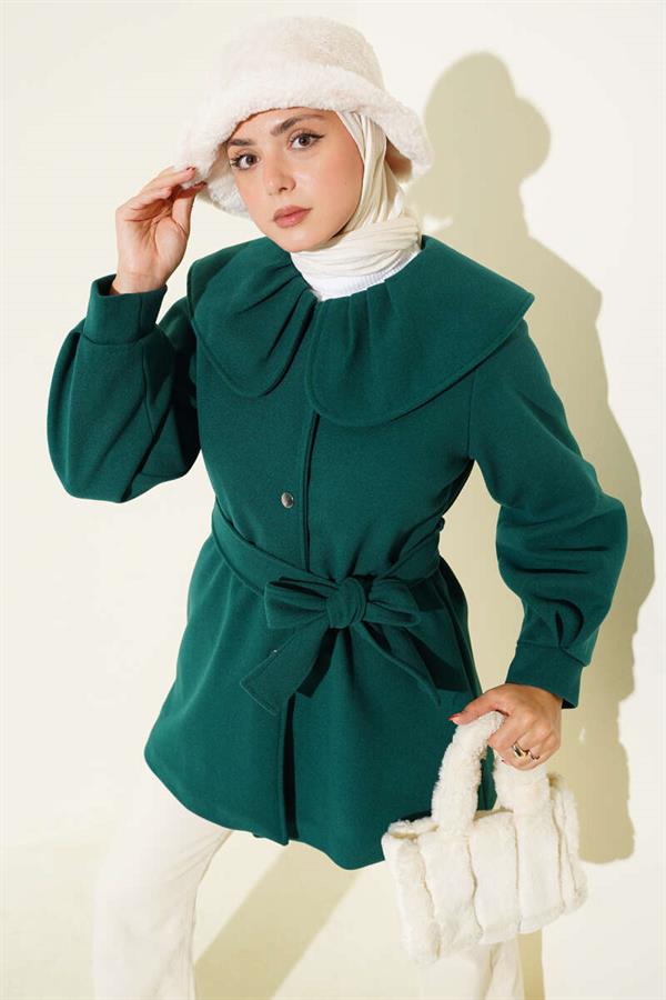 Baby Collar Detailed Cashmere Coat Emerald