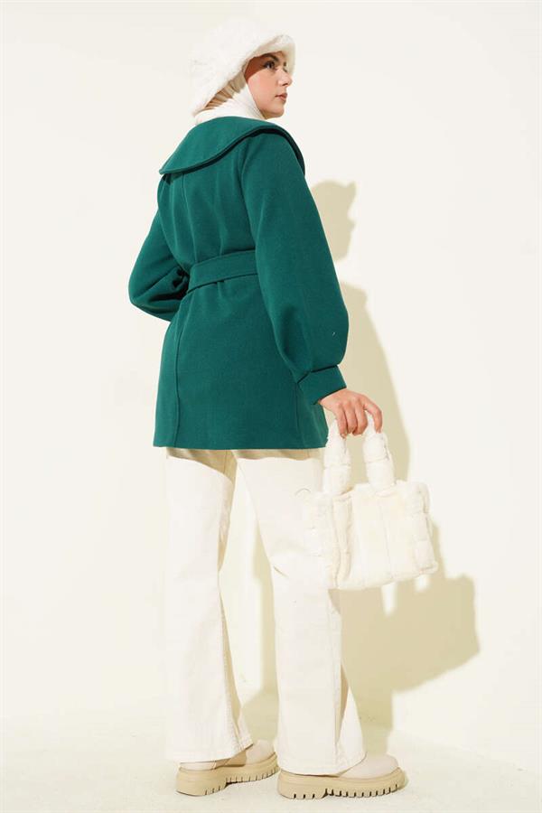 Baby Collar Detailed Cashmere Coat Emerald