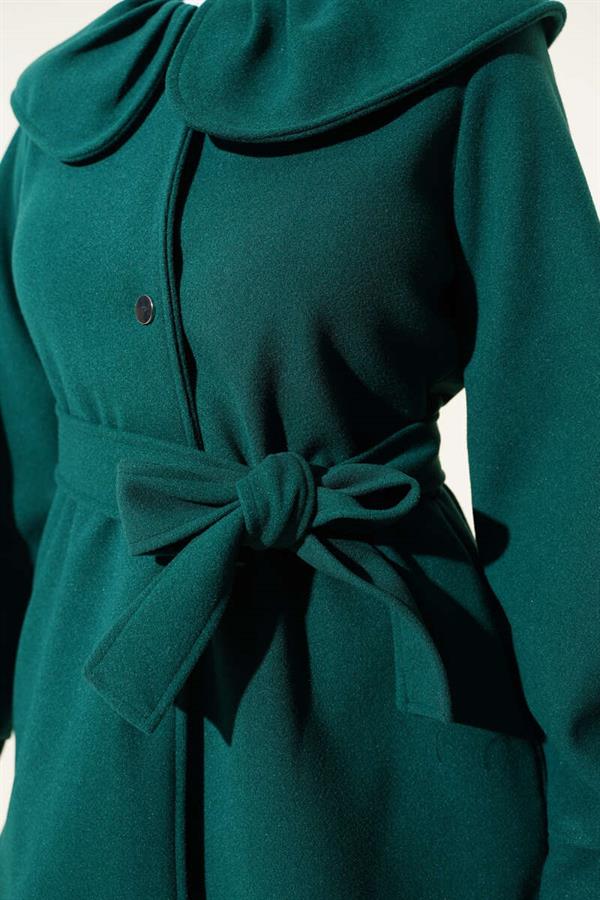 Baby Collar Detailed Cashmere Coat Emerald