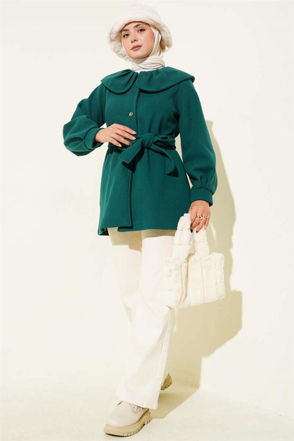 Baby Collar Detailed Cashmere Coat Emerald