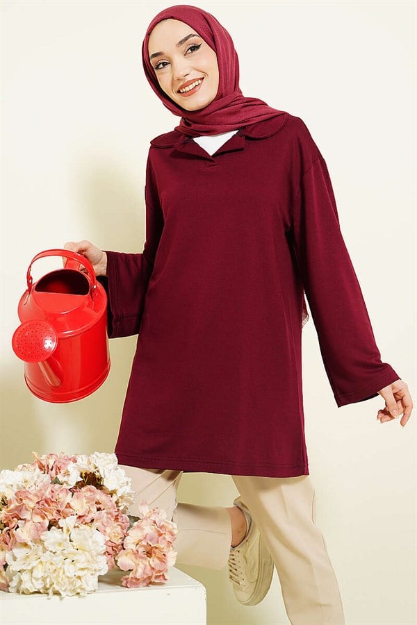 Peter Pan Collar Detail Tunic, Burgundy