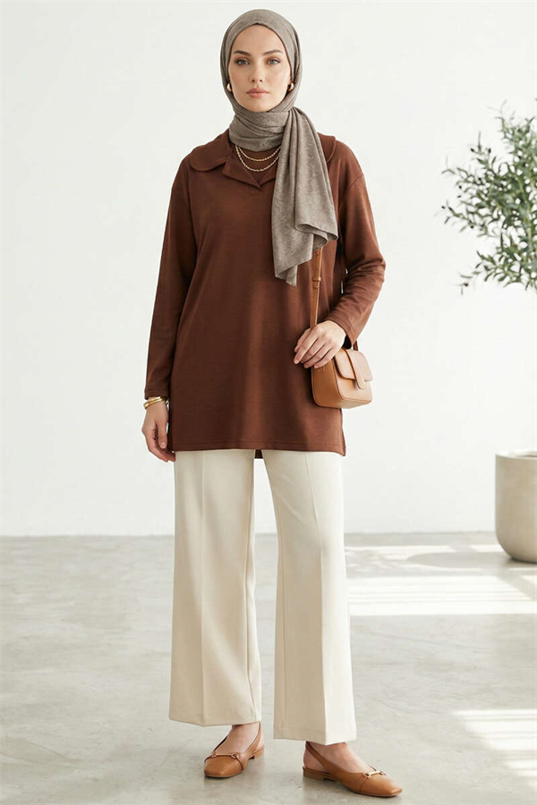 Baby Collar Detail Tunic in Brown