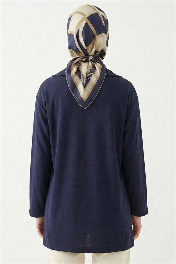 Navy Blue Tunic with Peter Pan Collar Detail