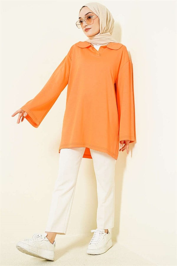 Tunic with Peter Pan Collar Detail, Orange