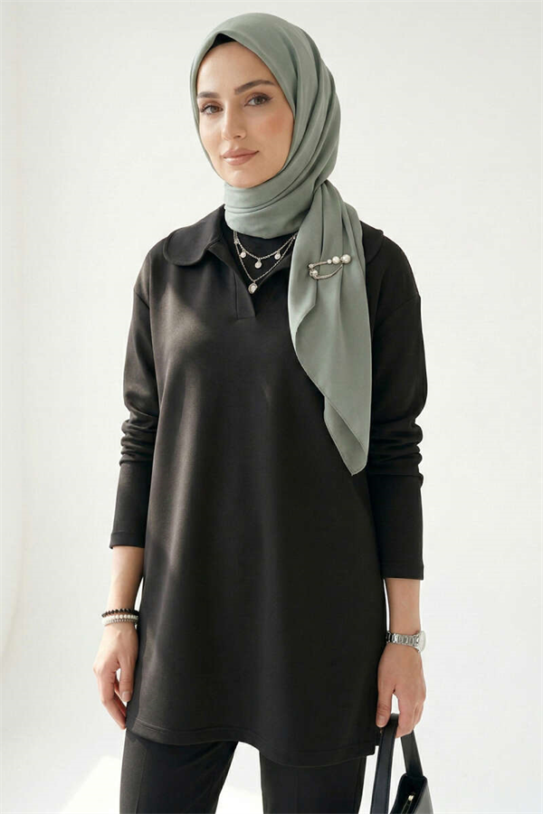 Peter Pan Collar Detail Tunic Black