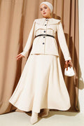 Baby Collar Buttoned Skirted 2 Piece Set Beige