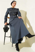 Baby Collar Buttoned Skirted 2 Piece Set in Smoke Color