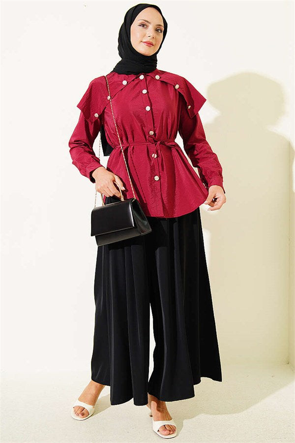 Peter Pan Collar Button-Down Shirt Burgundy