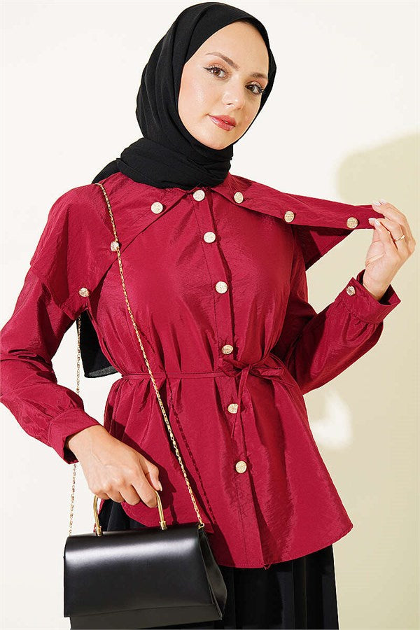 Peter Pan Collar Button-Down Shirt Burgundy