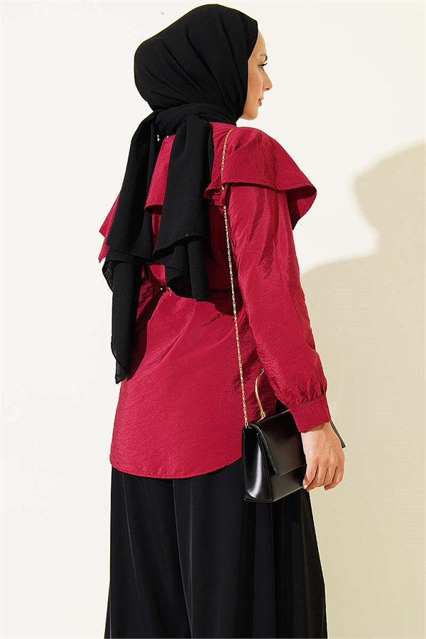 Peter Pan Collar Button-Down Shirt Burgundy