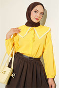 Peter Pan Collar Shirt with Lace Detail, Yellow
