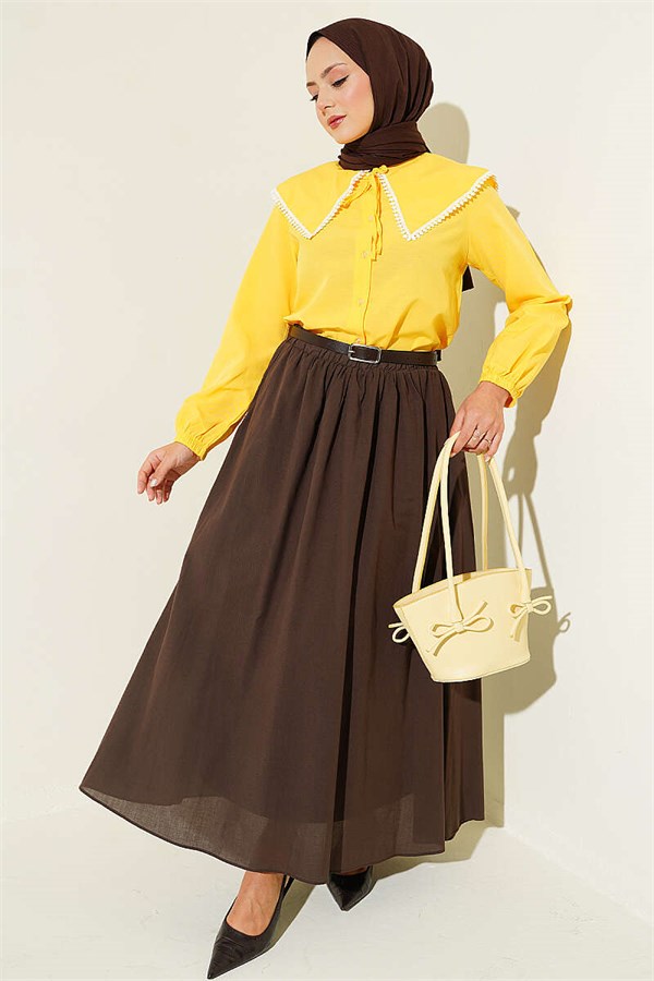 Peter Pan Collar Shirt with Lace Detail, Yellow