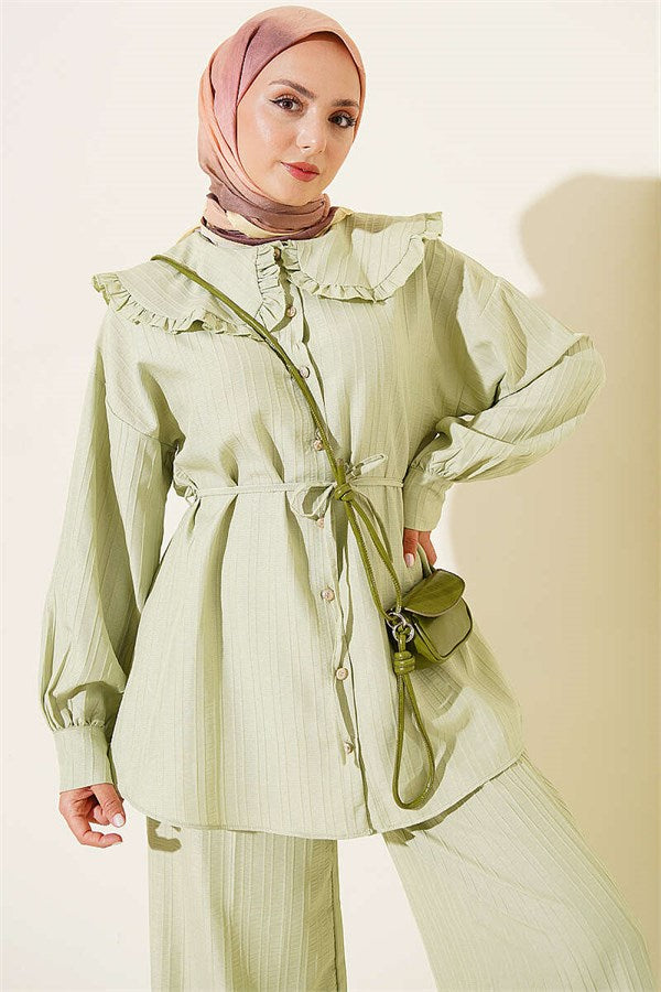 Baby Collar Two-Piece Set with Drawstring, Light Green