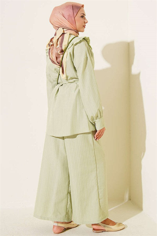 Baby Collar Two-Piece Set with Drawstring, Light Green