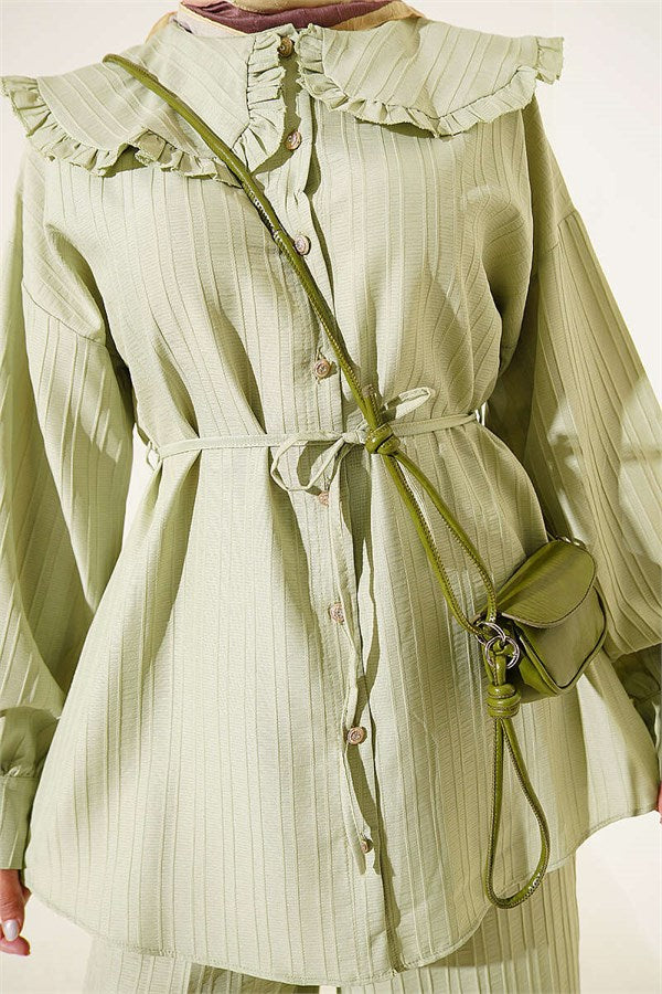 Baby Collar Two-Piece Set with Drawstring, Light Green