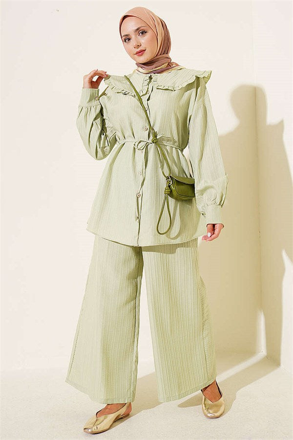 Baby Collar Two-Piece Set with Drawstring, Light Green