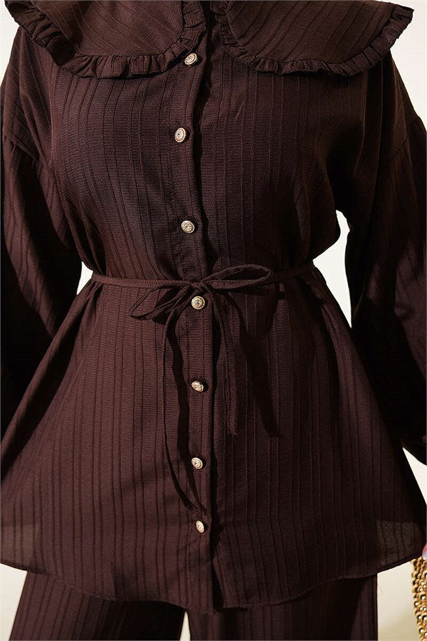 Baby Collar Two-Piece Set with Drawstring, Coffee