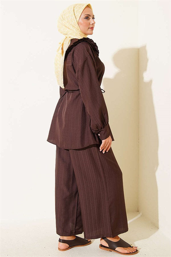 Baby Collar Two-Piece Set with Drawstring, Coffee