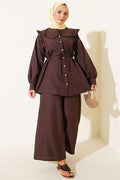 Baby Collar Two-Piece Set with Drawstring, Coffee