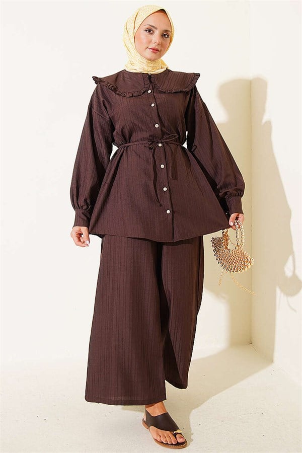 Baby Collar Two-Piece Set with Drawstring, Coffee