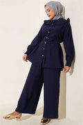 Baby Collar Two-Piece Set with Drawstring, Navy Blue