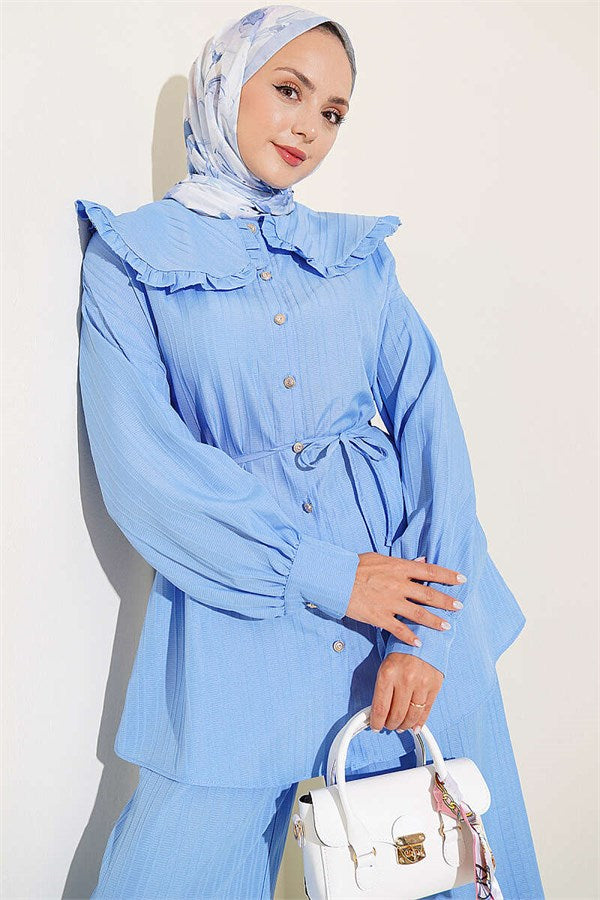 Baby Collar Two-Piece Set with Drawstring, Blue